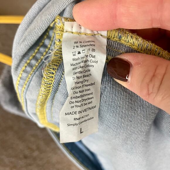 LulaRoe Womens Jean Jacket Size Large Kenny Stars and Palm Trees Boho American - Picture 6 of 6